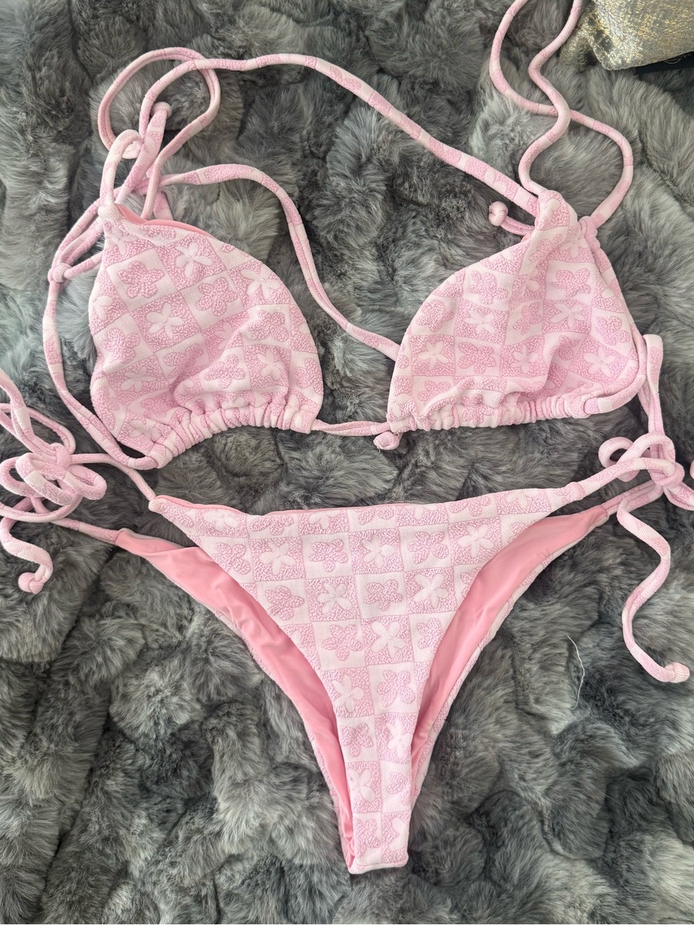 Beach Riot Pink Textured Floral Triangle Bikini Set